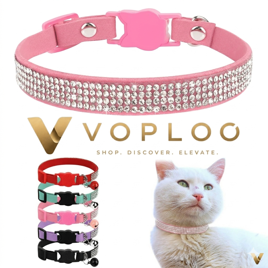 Collar de Ante con Pedrería y Cascabel: Elegancia y seguridad para tu gatito 🎀✨
