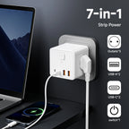 Regleta de Alimentación Cuadrada 7 en 1: 3 Tomas AC + 4 Puertos de Carga (USB/Type-C)