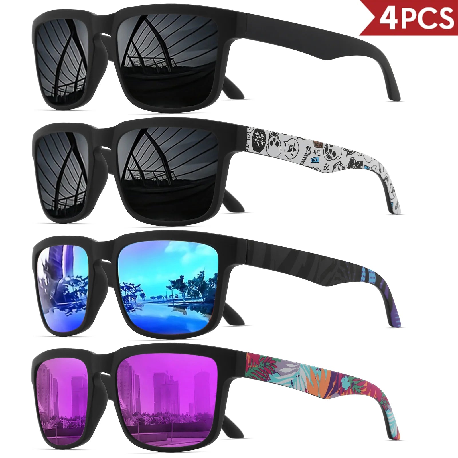 Set de 4 Gafas de Sol Cuadradas "V-Sport Luxury" – Protección UV400 y Diseño Geométrico | VOPLOO