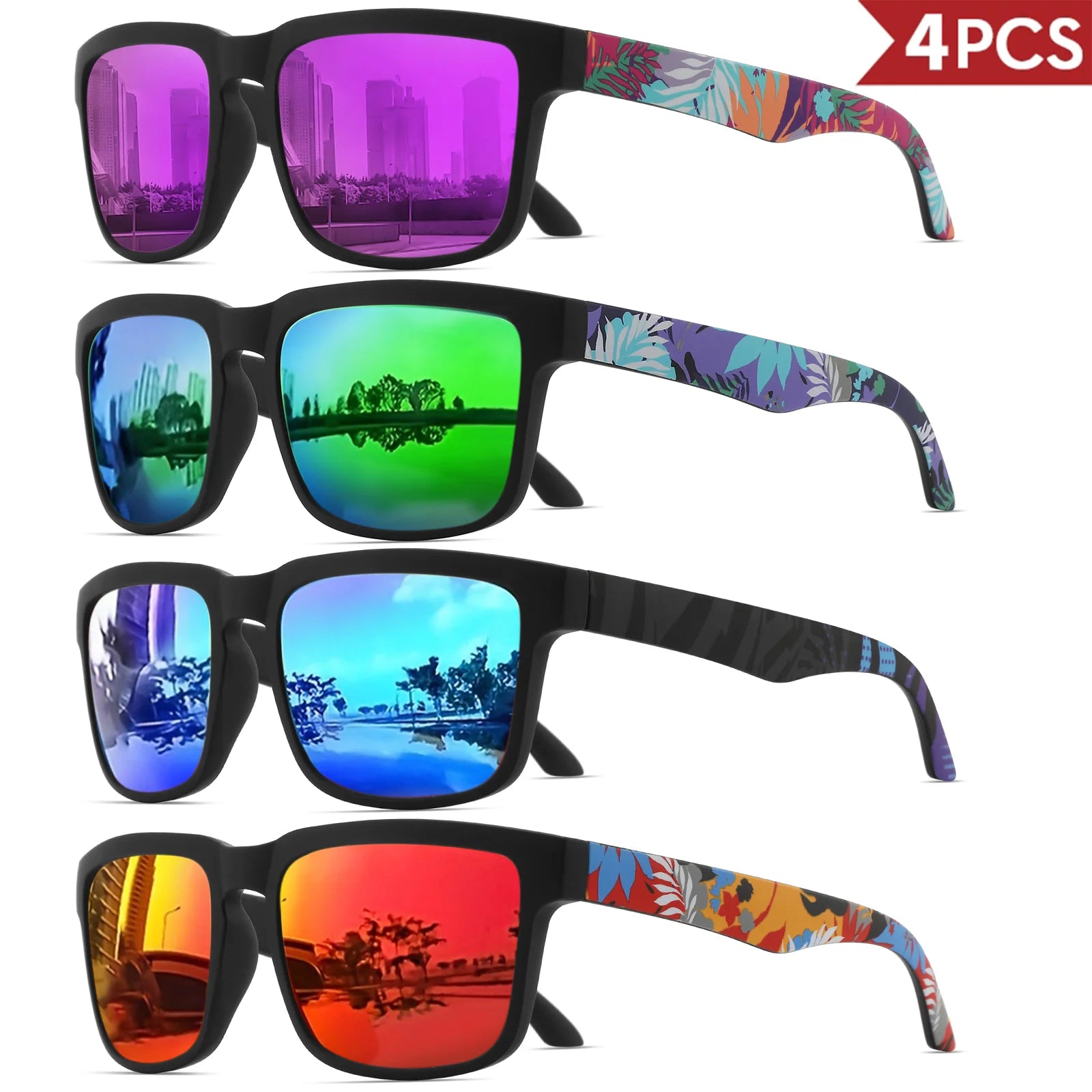 Set de 4 Gafas de Sol Cuadradas "V-Sport Luxury" – Protección UV400 y Diseño Geométrico | VOPLOO