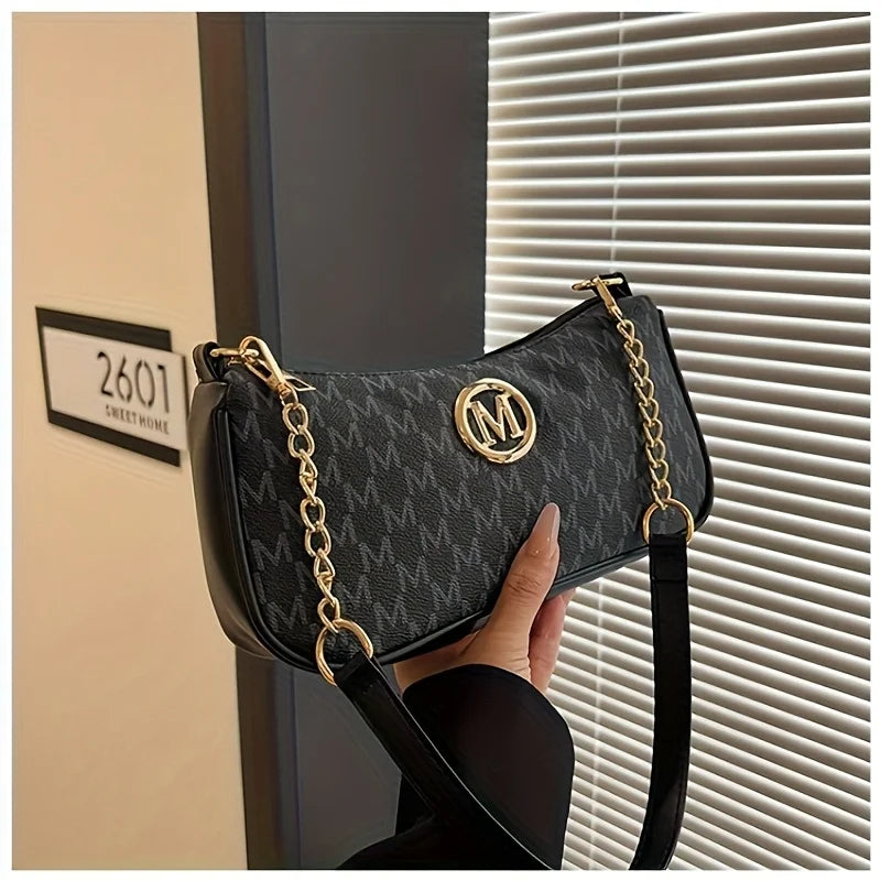 Bolso de Hombro Vintage "Letter-Print" con Cadena - Elegancia Urbana VOPLOO