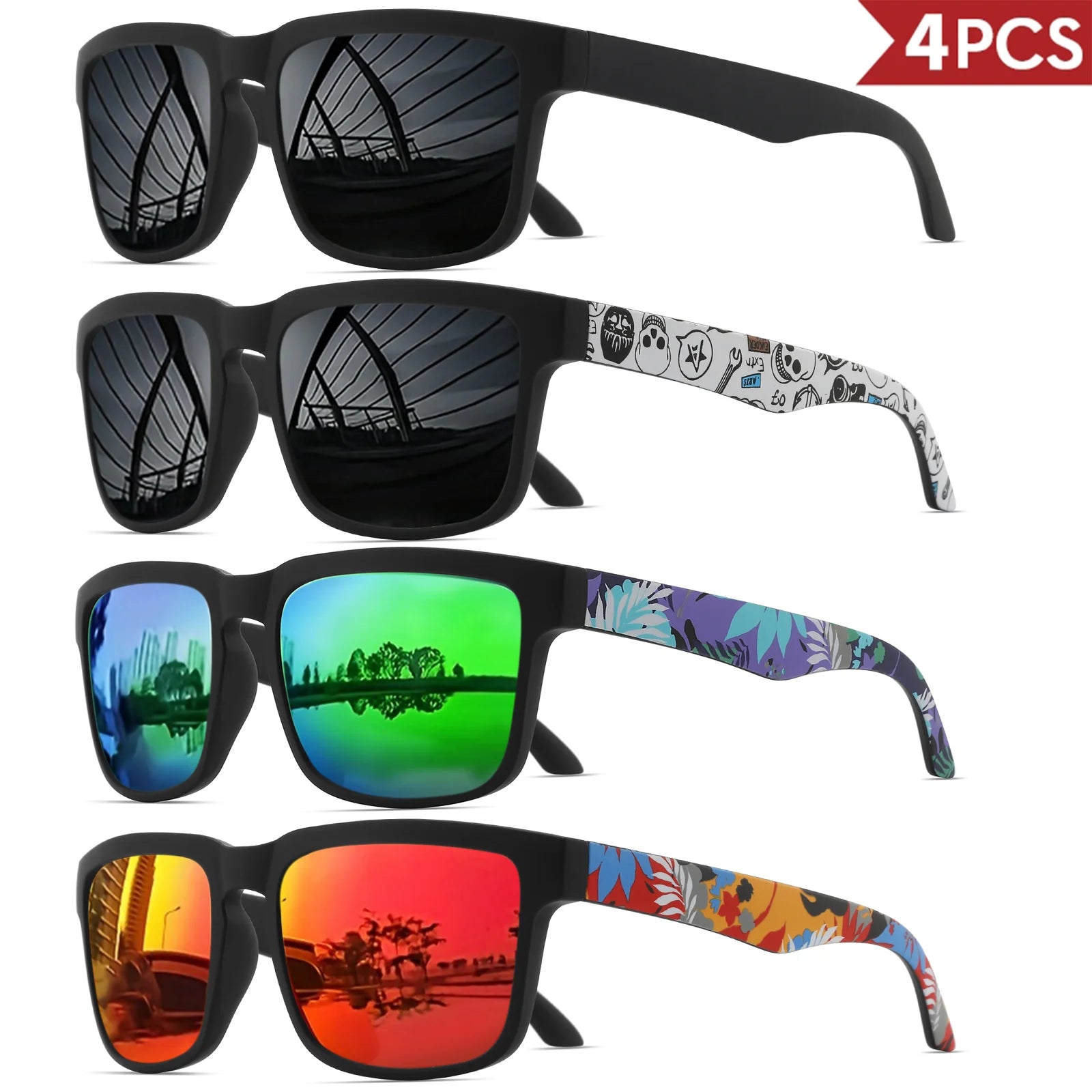 Set de 4 Gafas de Sol Cuadradas "V-Sport Luxury" – Protección UV400 y Diseño Geométrico | VOPLOO