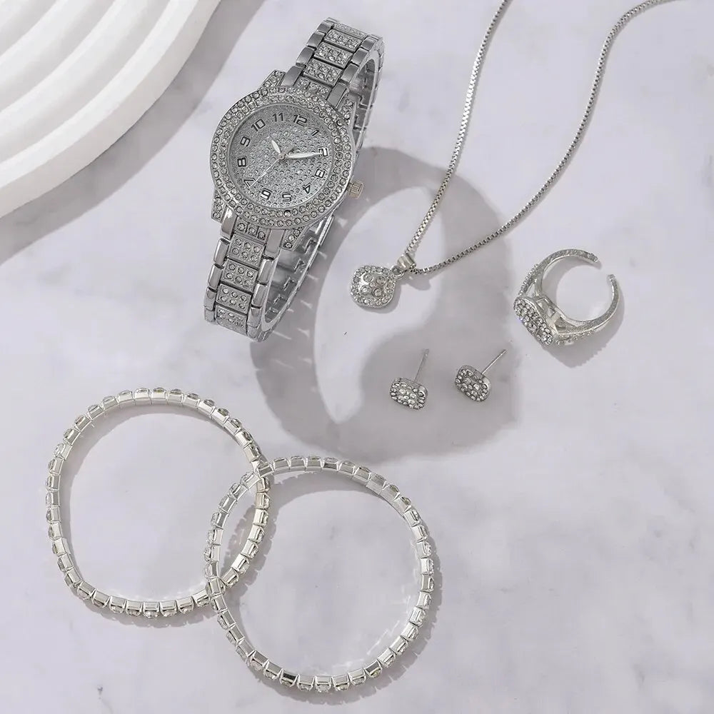 Set de Reloj Elegante con Pulseras de Cristal
