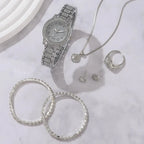 Set de Reloj Elegante con Pulseras de Cristal