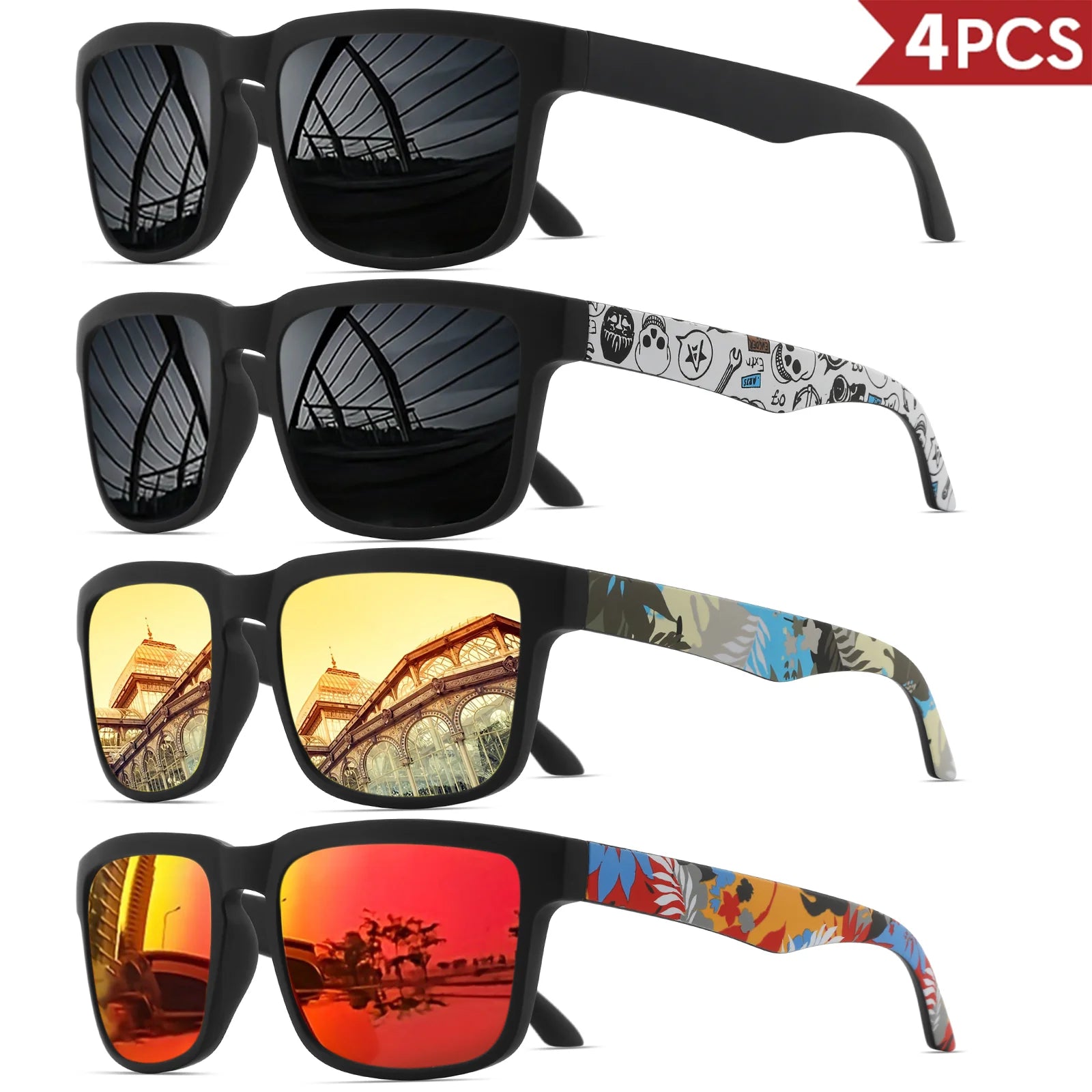 Set de 4 Gafas de Sol Cuadradas "V-Sport Luxury" – Protección UV400 y Diseño Geométrico | VOPLOO