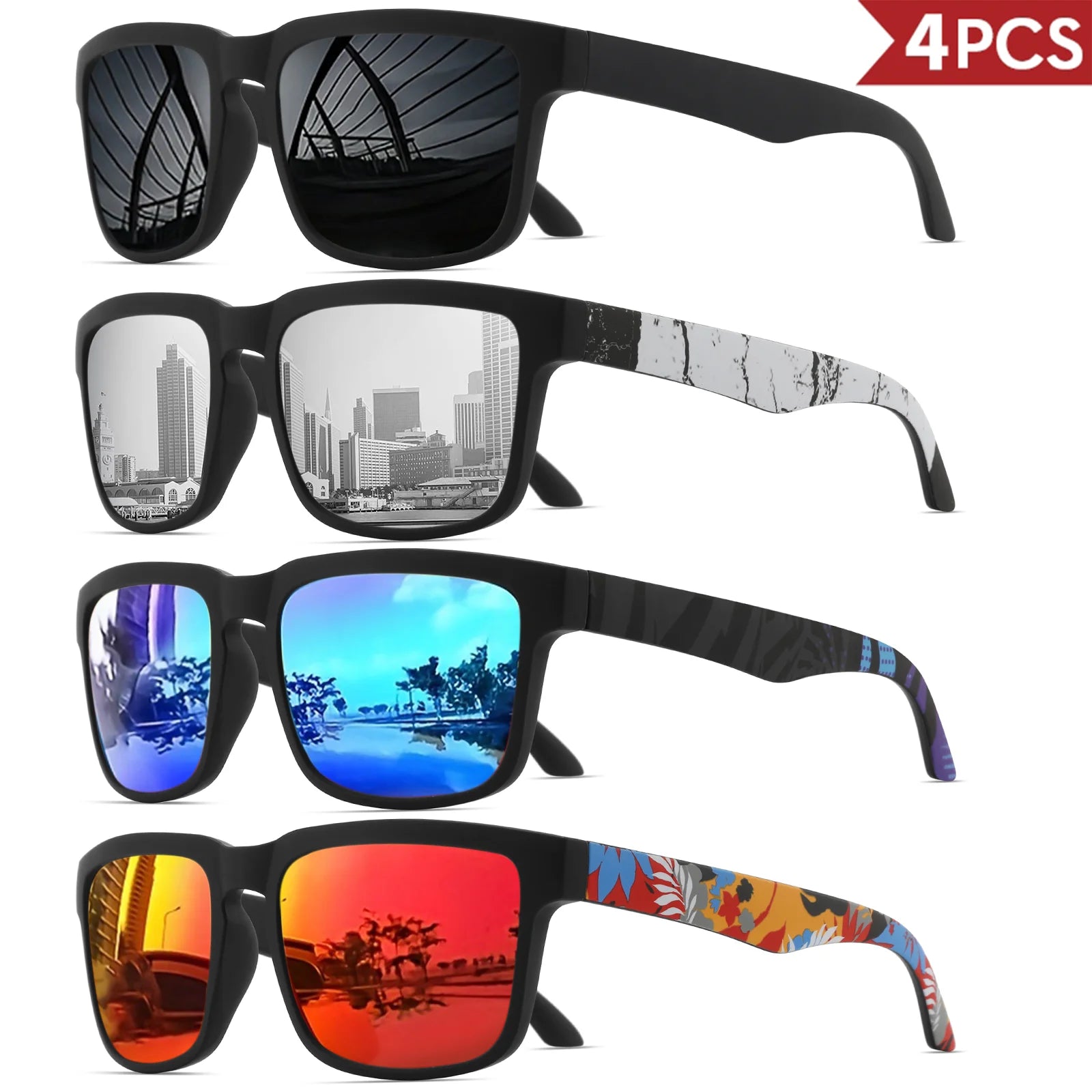 Set de 4 Gafas de Sol Cuadradas "V-Sport Luxury" – Protección UV400 y Diseño Geométrico | VOPLOO