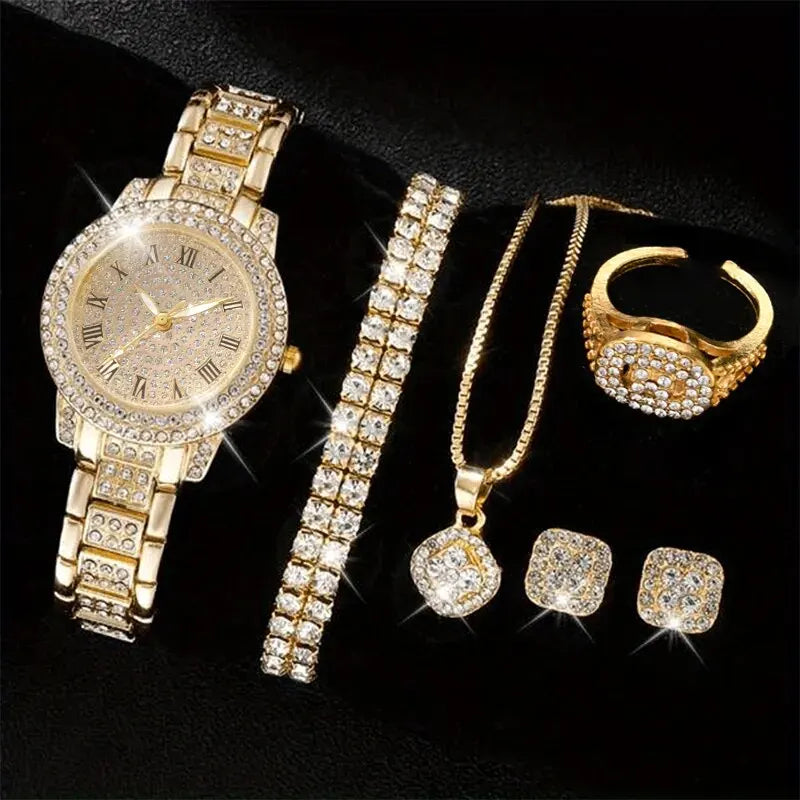 Set de Reloj Elegante con Pulseras de Cristal