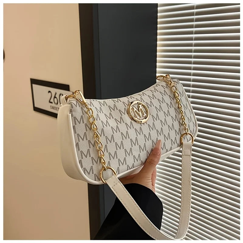 Bolso de Hombro Vintage "Letter-Print" con Cadena - Elegancia Urbana VOPLOO