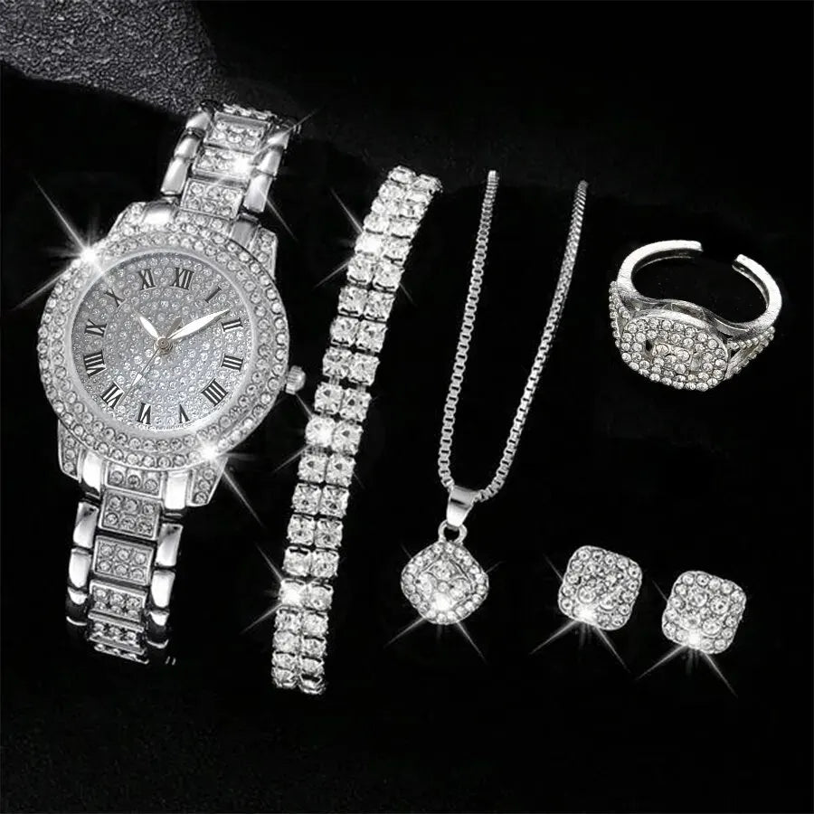 Set de Reloj Elegante con Pulseras de Cristal