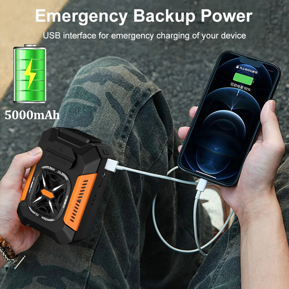 Voploo Titan-Clip: Ventilador de Cintura 3 en 1 con Batería de 5000mAh y Linterna de Emergencia 🔦💨