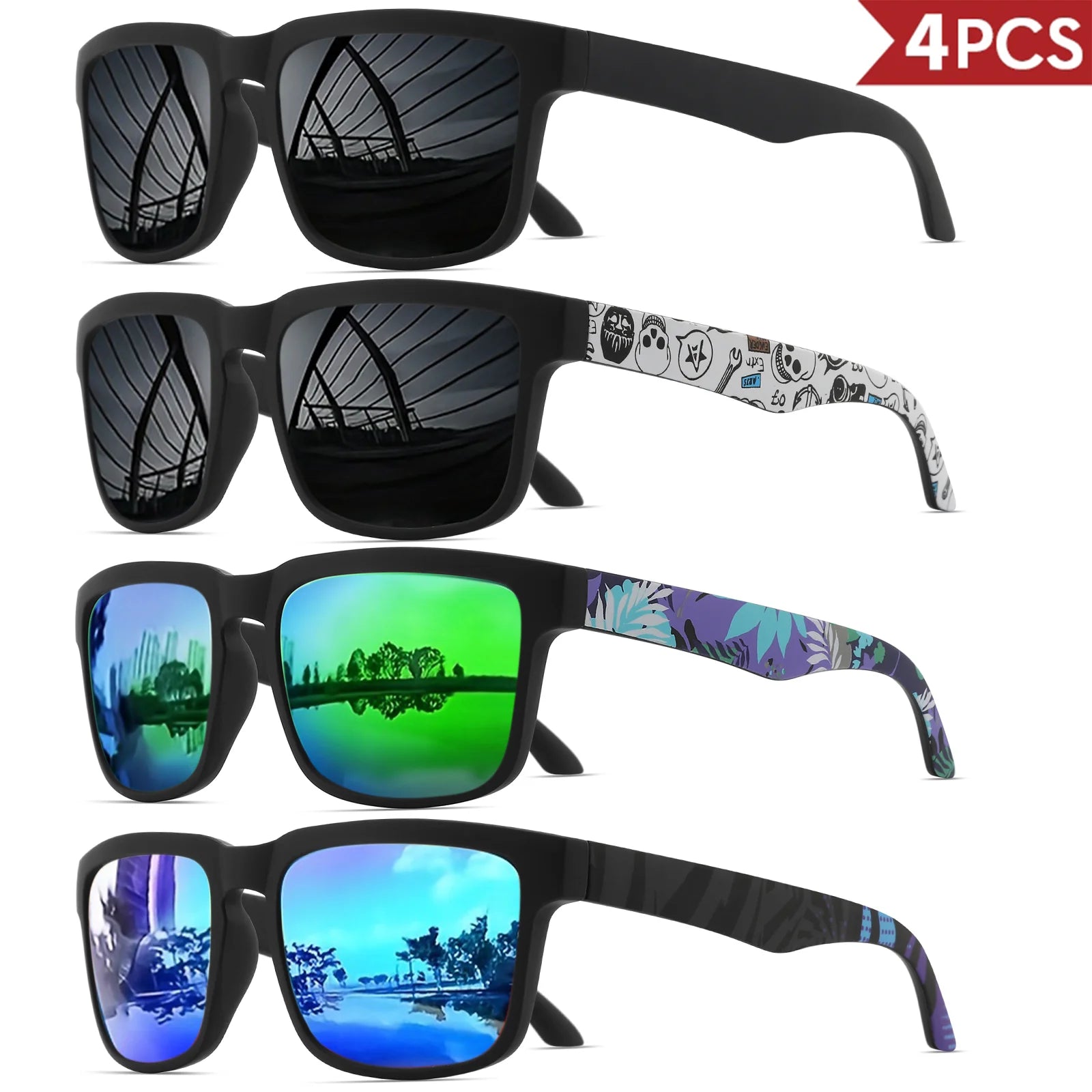Set de 4 Gafas de Sol Cuadradas "V-Sport Luxury" – Protección UV400 y Diseño Geométrico | VOPLOO