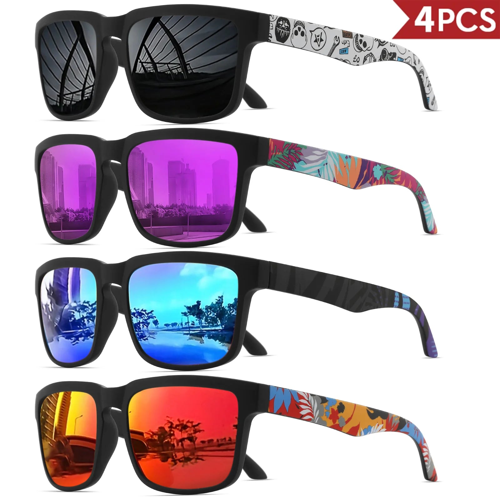 Set de 4 Gafas de Sol Cuadradas "V-Sport Luxury" – Protección UV400 y Diseño Geométrico | VOPLOO