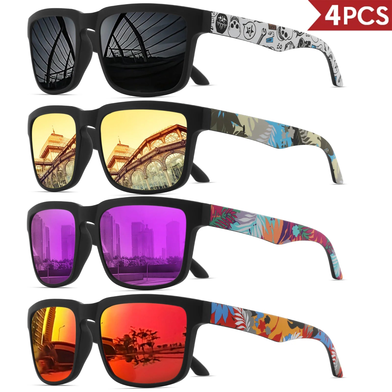 Set de 4 Gafas de Sol Cuadradas "V-Sport Luxury" – Protección UV400 y Diseño Geométrico | VOPLOO