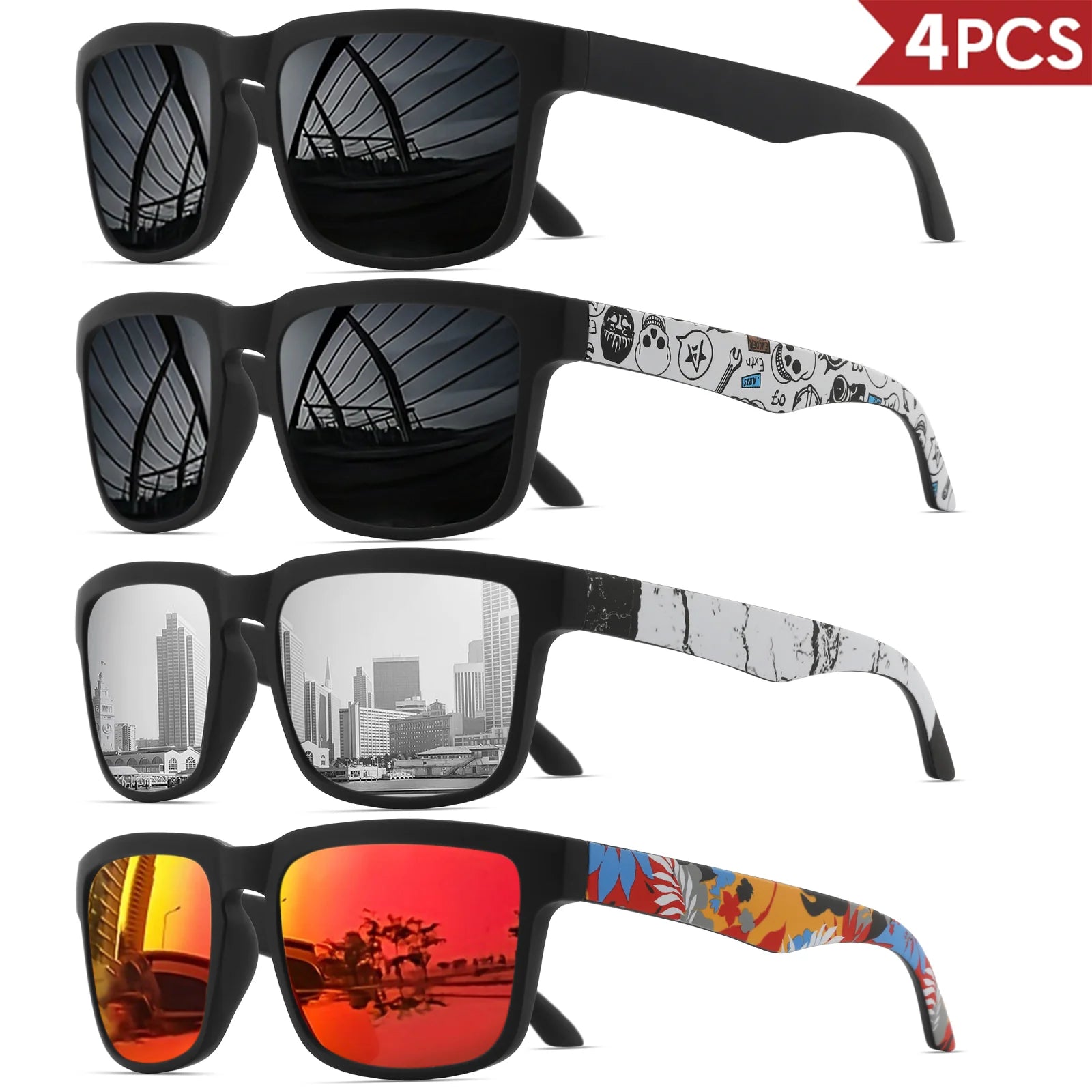 Set de 4 Gafas de Sol Cuadradas "V-Sport Luxury" – Protección UV400 y Diseño Geométrico | VOPLOO
