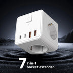 Regleta de Alimentación Cuadrada 7 en 1: 3 Tomas AC + 4 Puertos de Carga (USB/Type-C)