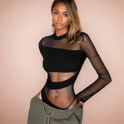 Bodysuit "Eclipse Mesh" – Diseño Asimétrico con Detalles Cut-Out |- VOPLOO
