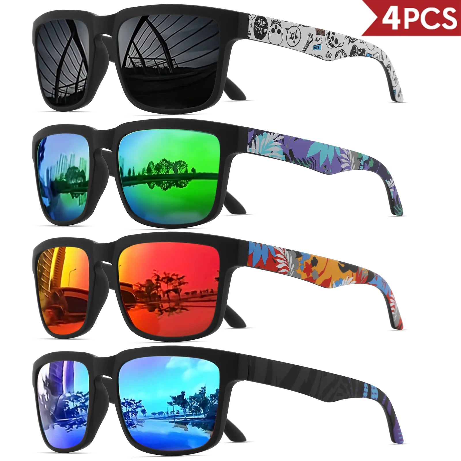 Set de 4 Gafas de Sol Cuadradas "V-Sport Luxury" – Protección UV400 y Diseño Geométrico | VOPLOO