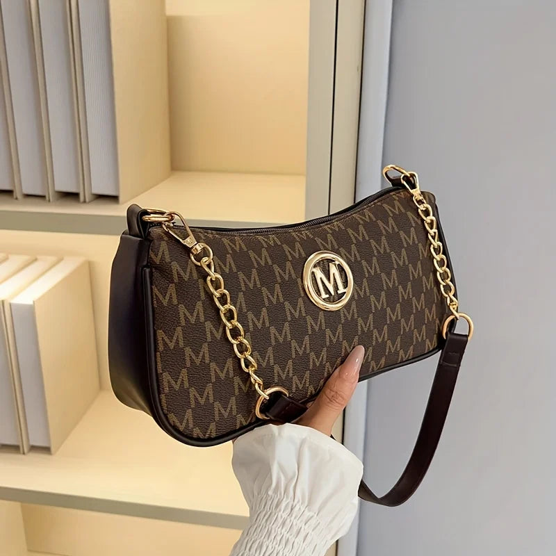 Bolso de Hombro Vintage "Letter-Print" con Cadena - Elegancia Urbana VOPLOO