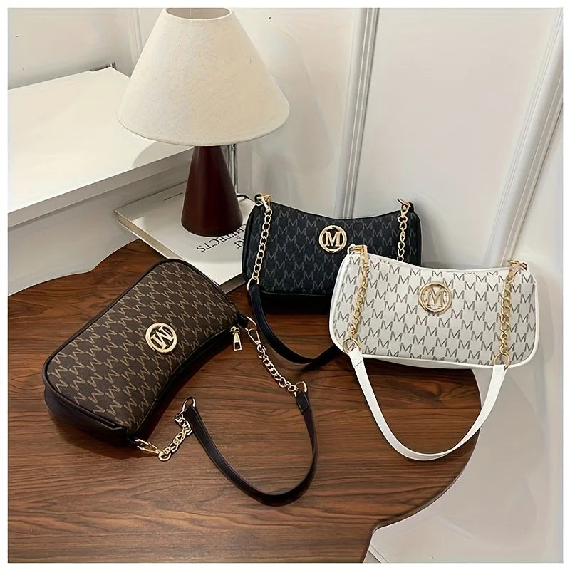 Bolso de Hombro Vintage "Letter-Print" con Cadena - Elegancia Urbana VOPLOO