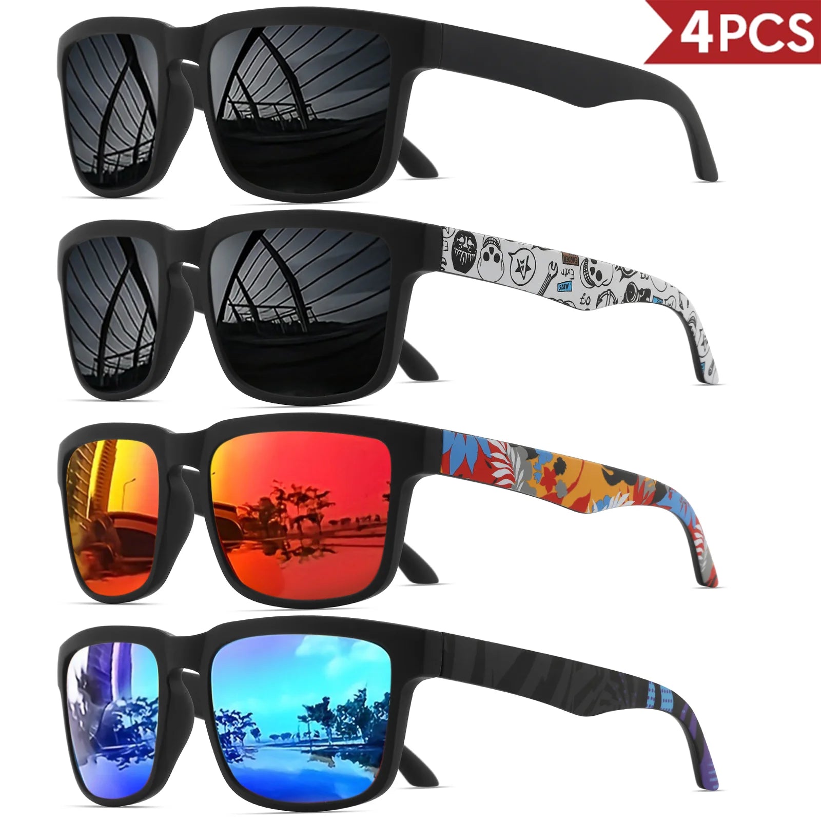 Set de 4 Gafas de Sol Cuadradas "V-Sport Luxury" – Protección UV400 y Diseño Geométrico | VOPLOO