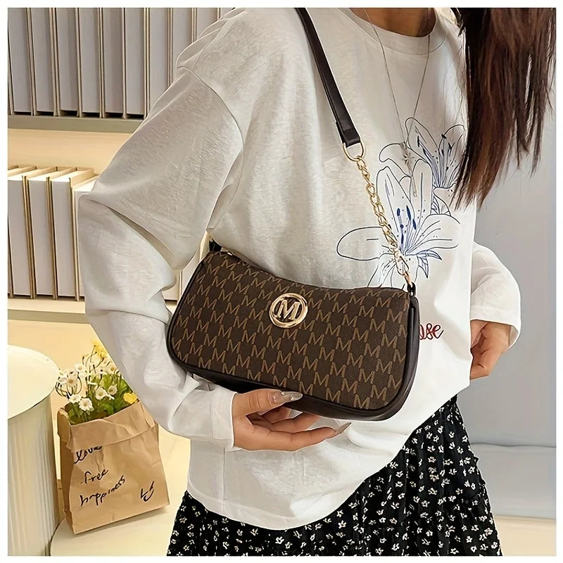 Bolso de Hombro Vintage "Letter-Print" con Cadena - Elegancia Urbana VOPLOO