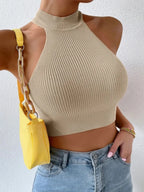 Top de Punto "Y2K Minimalist" – Cuello Alto y Silueta Ajustada - VOPLOO