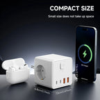 Regleta de Alimentación Cuadrada 7 en 1: 3 Tomas AC + 4 Puertos de Carga (USB/Type-C)