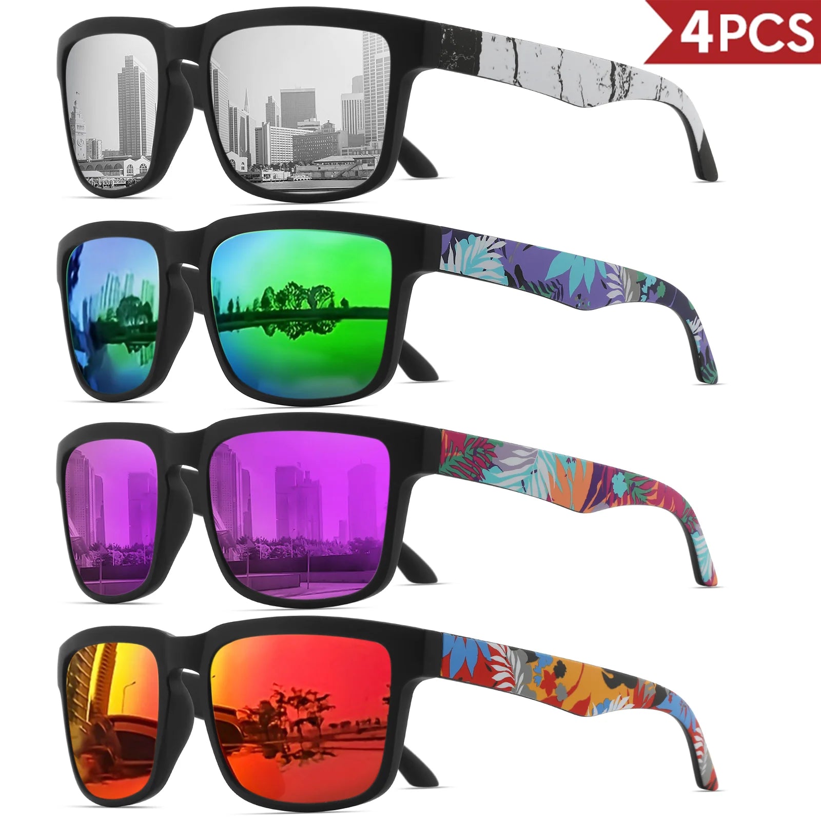 Set de 4 Gafas de Sol Cuadradas "V-Sport Luxury" – Protección UV400 y Diseño Geométrico | VOPLOO