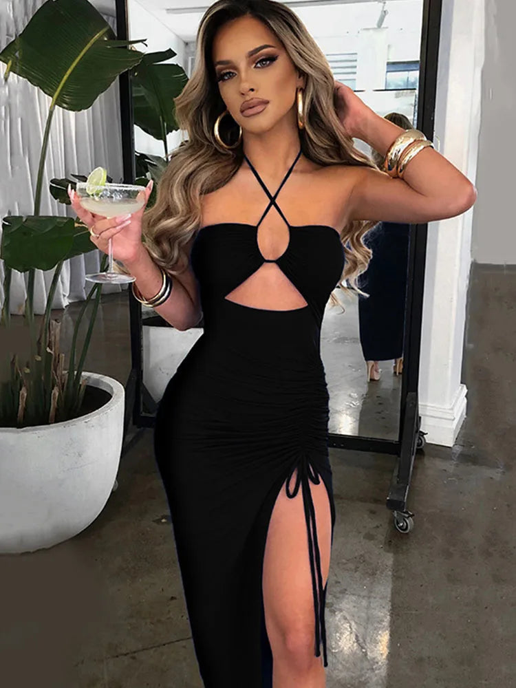 Vestido Midi de Noche con Espalda Descubierta - Voploo