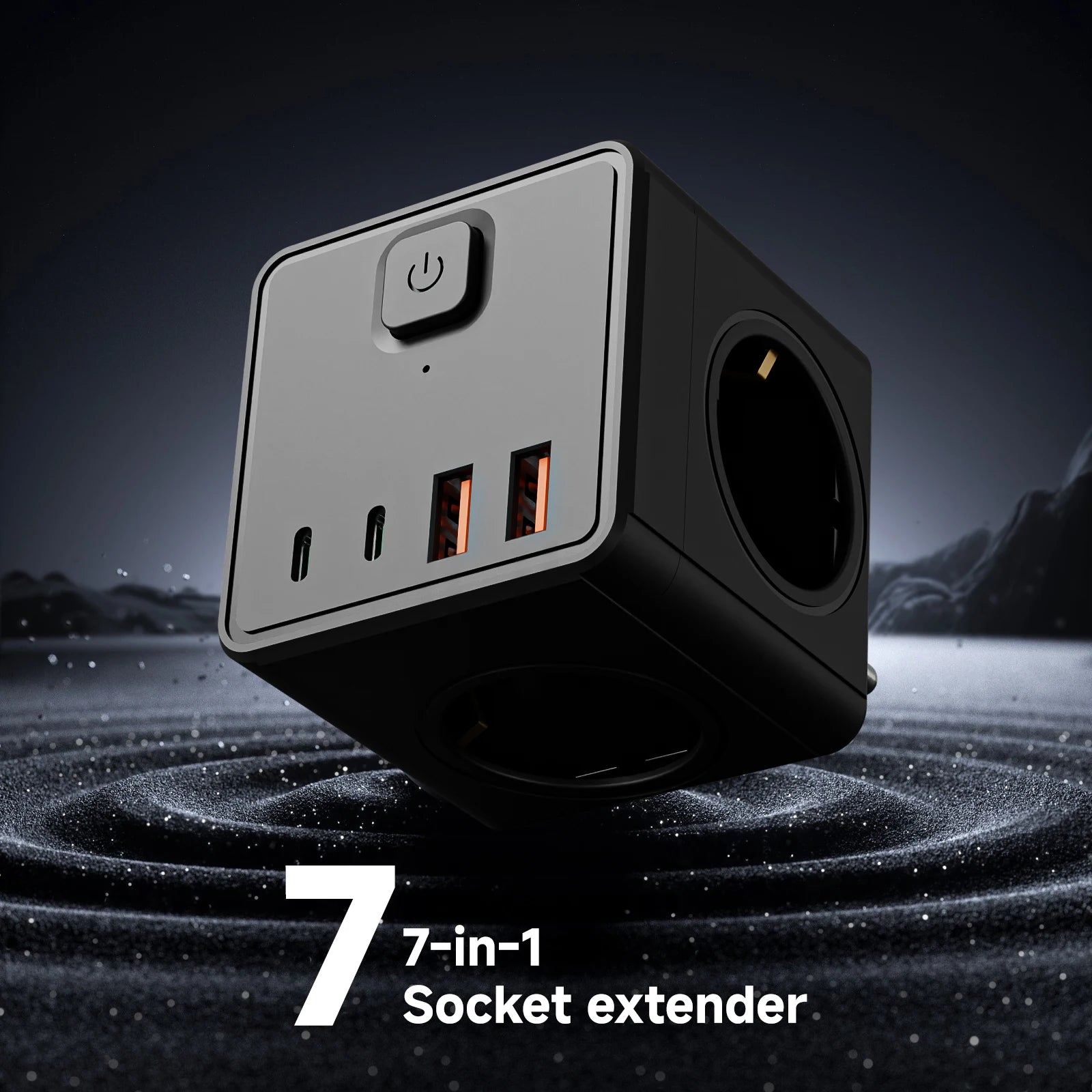 Regleta de Alimentación Cuadrada 7 en 1: 3 Tomas AC + 4 Puertos de Carga (USB/Type-C)