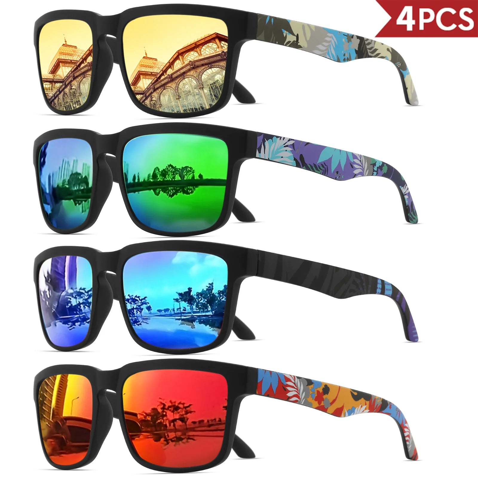 Set de 4 Gafas de Sol Cuadradas "V-Sport Luxury" – Protección UV400 y Diseño Geométrico | VOPLOO