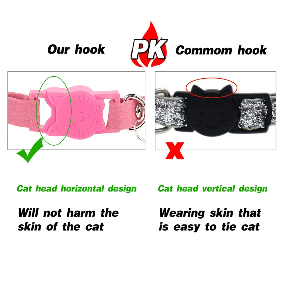 Collar de Ante con Pedrería y Cascabel: Elegancia y seguridad para tu gatito 🎀✨